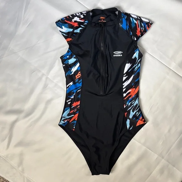 Axesea Black and Multicolor Swimsuit SZ 8 - Picture 1 of 5